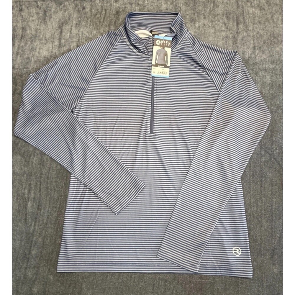 NWT Reel Life 1/2 Zip Long Sleeve UV Shirt Men's Large Blue Striped Pullover